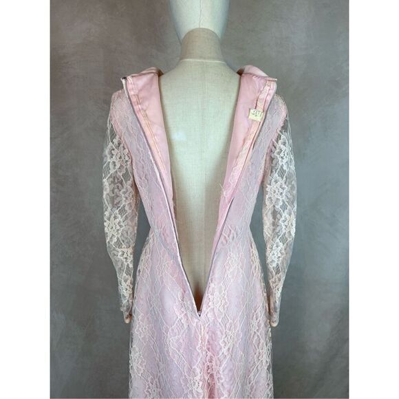 Vintage 1960s 1970s Mod Lace Dress Blush Pink - Picture 7 of 11